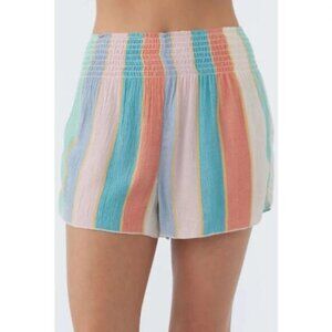 O'Neill Shorts Blue Colorful Striped Smocked Waistband Lightweight Size Medium